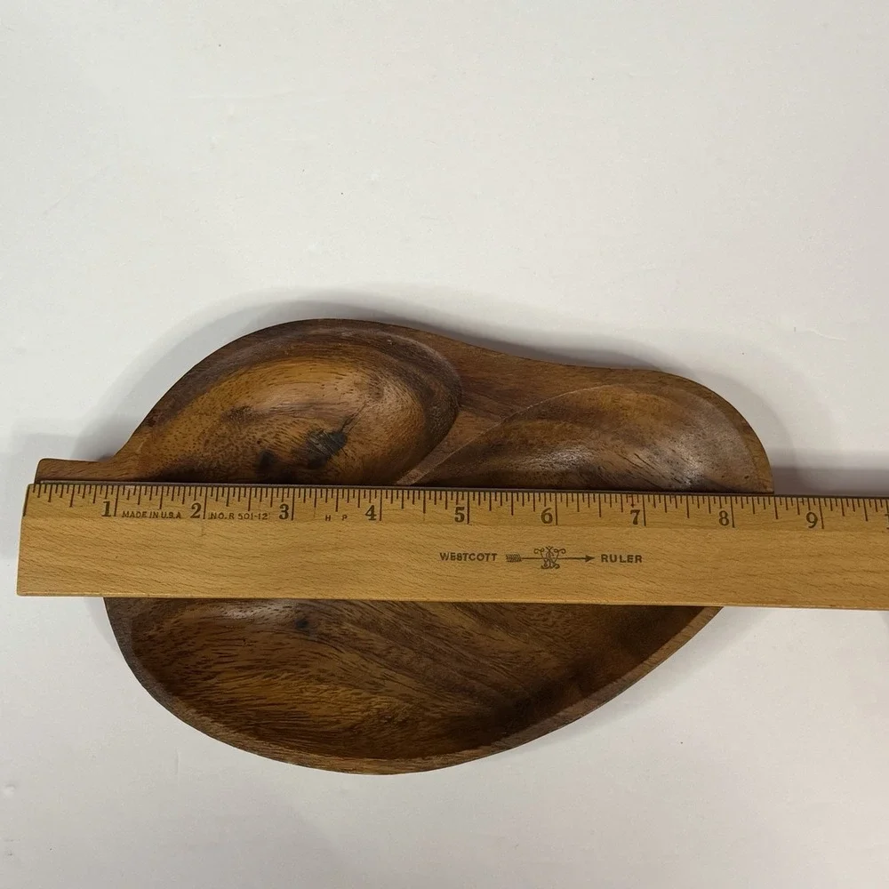 Vintage Monkey Pod Wood Carved Hand Crafted Leaf Tray Philippines